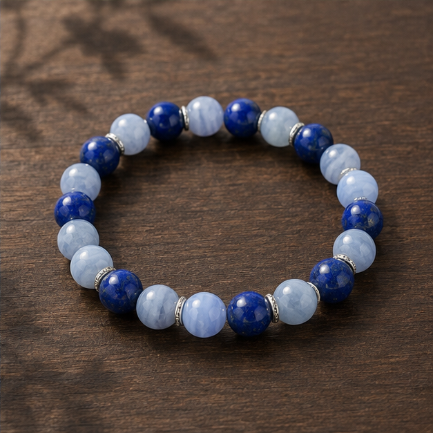 Blue Horizon Bracelet | Lapis Lazuli, Blue Lace Agate, Silver-toned spacers