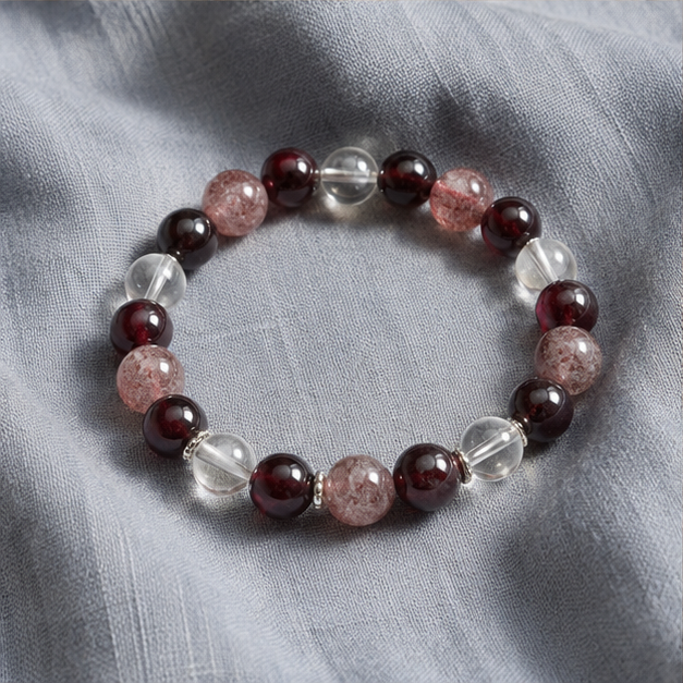 Brave Bloom Bracelet | Garnet, Strawberry Quartz, Clear Quartz