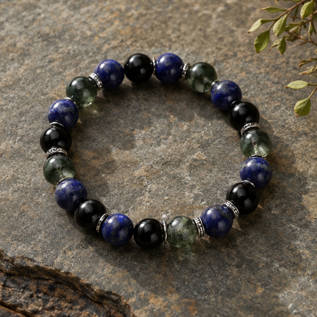 Clear Direction Bracelet | Lapis Lazuli, Obsidian, Green Phantom Quartz