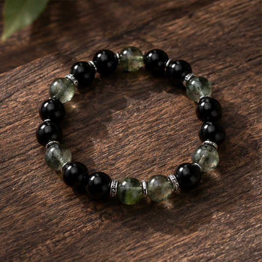 Deep Work Bracelet | Obsidian, Green Phantom Quartz