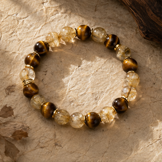 Focused Fortune Bracelet | Golden Rutilated Quartz, Tiger Eye