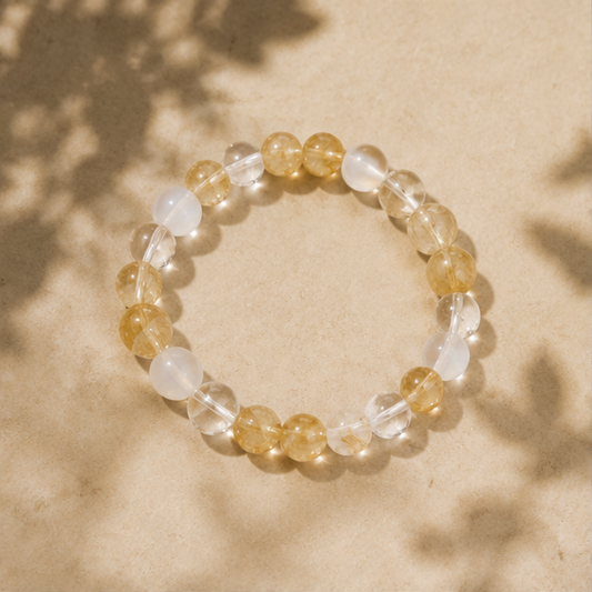 Golden Clarity Bracelet | Clear Quartz, Moonstone, Golden Rutilated Quartz
