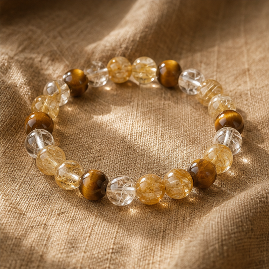 Golden Current Bracelet | Citrine, Golden Rutilated Quartz, Tiger Eye, Clear Quartz