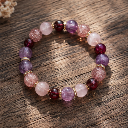 Love in Balance Bracelet | Rose Quartz, Garnet, Strawberry Quartz, Amethyst