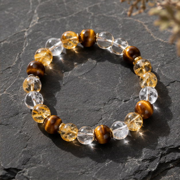 Open Path Bracelet | Tiger Eye, Citrine, Clear Quartz