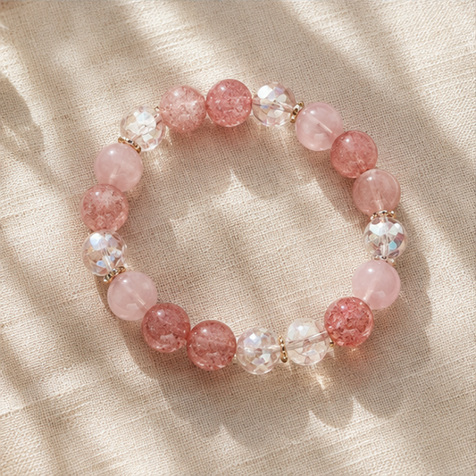 Rose Dawn Bracelet | Rose Quartz, Strawberry Quartz, Clear Quartz
