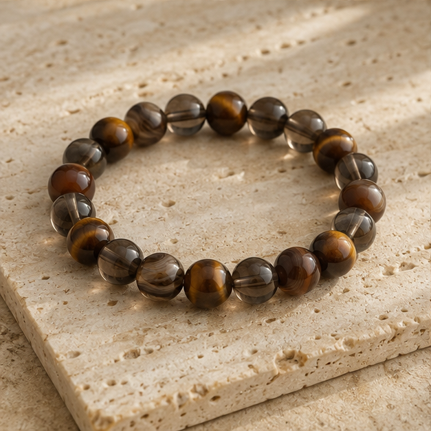 Steady Path Bracelet | Tiger Eye, Smoky Quartz, Brown Agate
