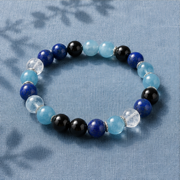Still Water Bracelet | Aquamarine, Lapis Lazuli, Obsidian, Clear Quartz