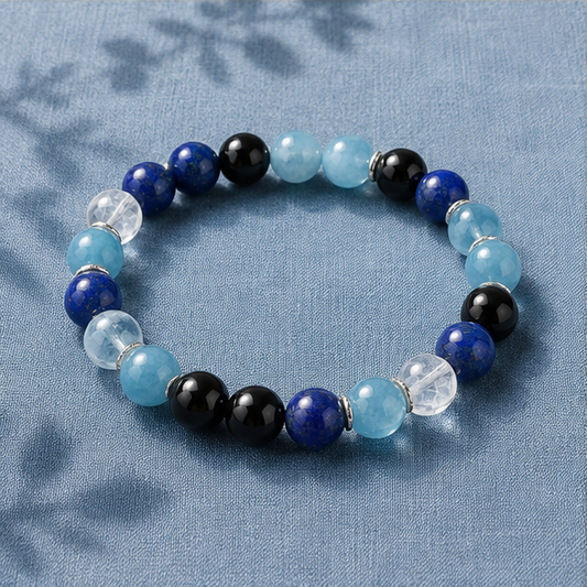 Still Water Bracelet | Aquamarine, Lapis Lazuli, Obsidian, Clear Quartz