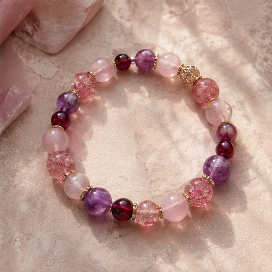 Tender Orbit Bracelet | Rose Quartz, Strawberry Quartz, Garnet, Amethyst